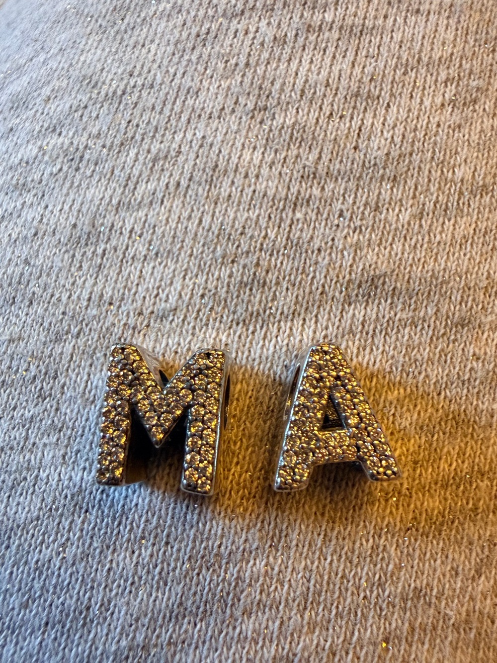 Sterling Silver Plated Pavé Initial Charm – Letter A or M – Pandora Compatible